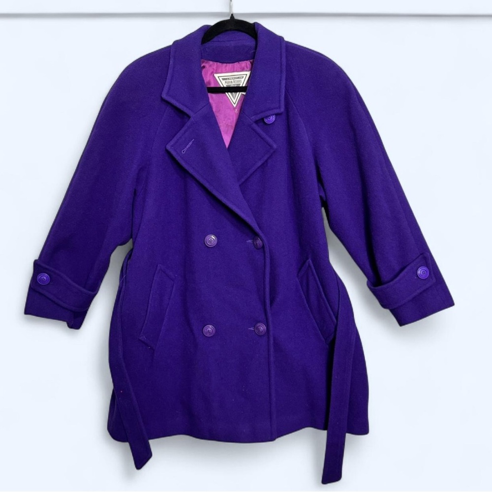 Vtg J. Percy For Marvin Richards Purple Wool Coat Peacoat Sz‎ 8 USA Made Preppy